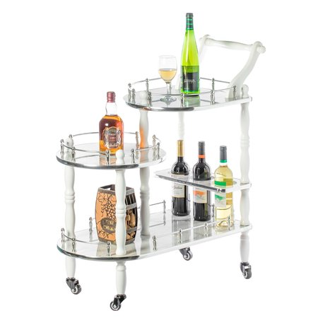 FABULAXE Wood Serving Bar Cart Tea Trolley with 3 Tier Shelves and Rolling Wheels, Silver, White and Gray QI003775.GY